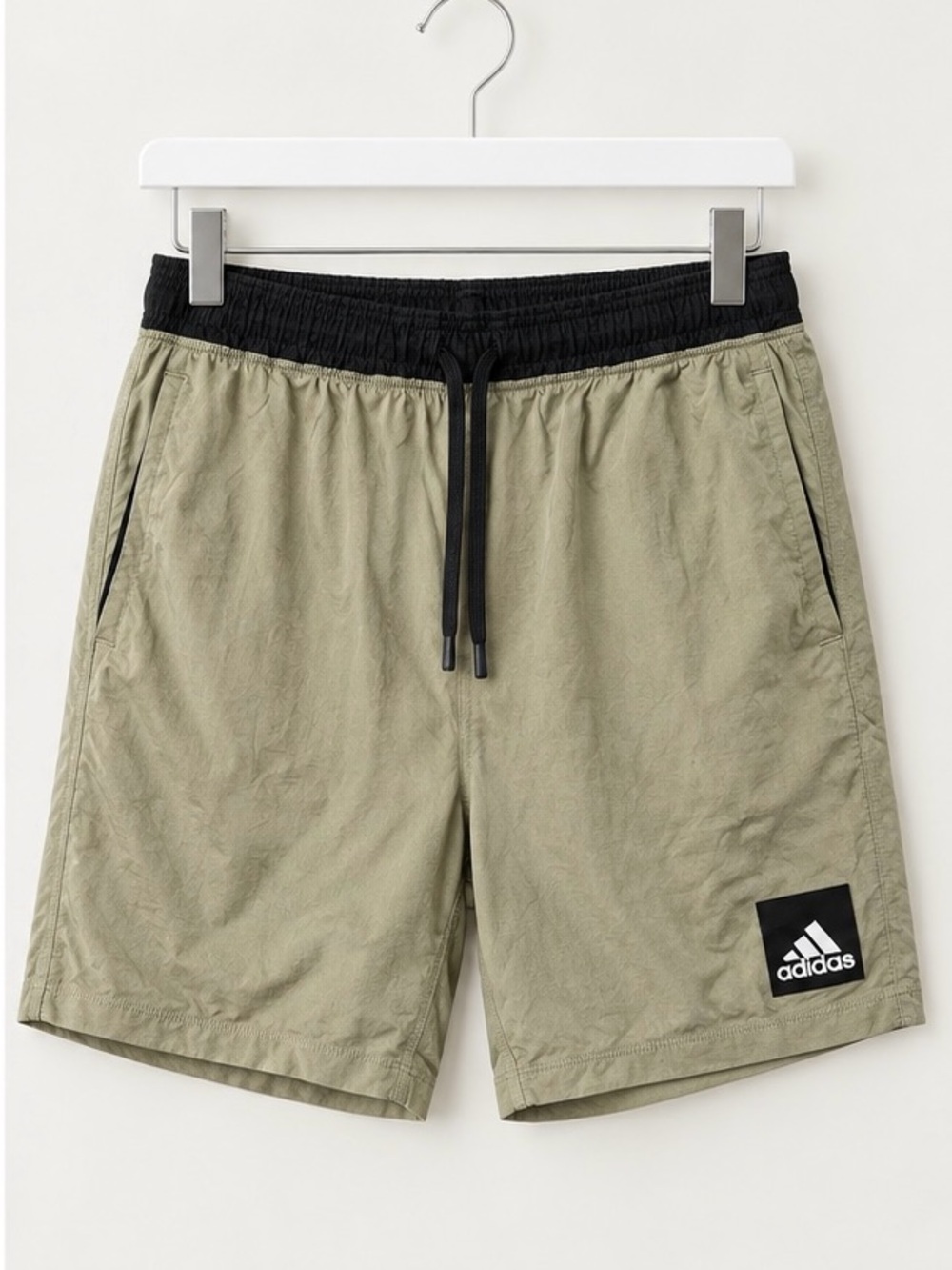 adidas Men’s Olive Green Athletic Shorts with Black Waistband